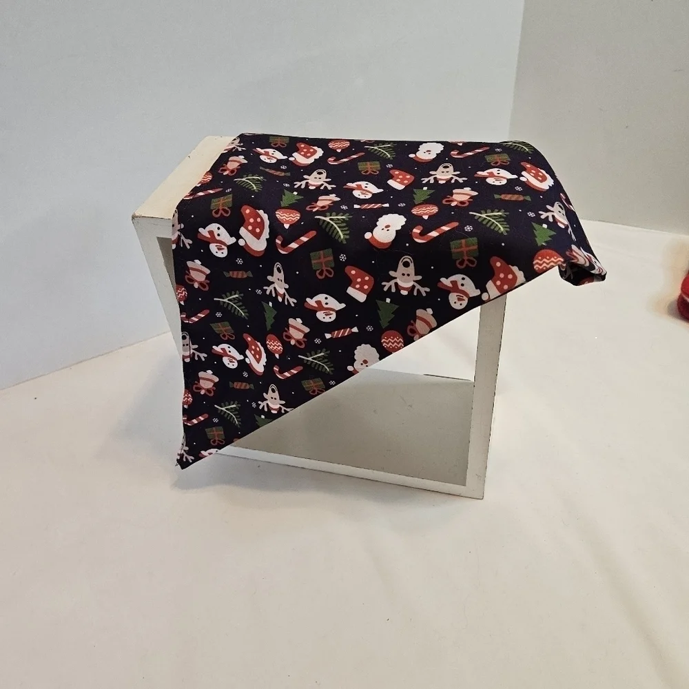 Upcycled Christmas Dog Bandana Tie up in the front blue background pets